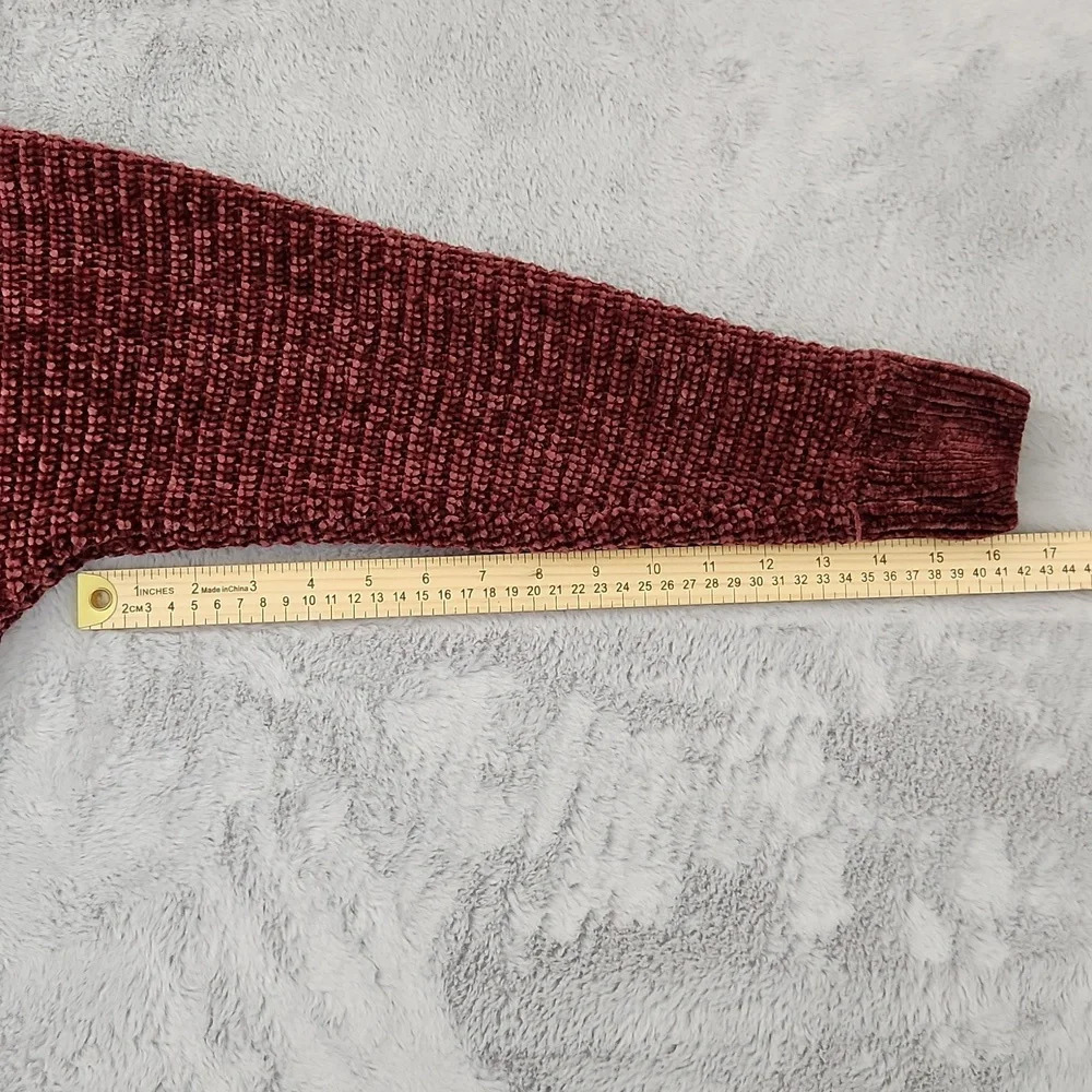 Pink Rose Chenille Sweater Women's Small Burgundy V-Neck Soft Cozy Pullover - Picture 7 of 10